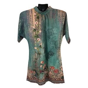 Uoozie NWT Womens Sage Green Floral Boho Artsy Tunic Dress SIze Large